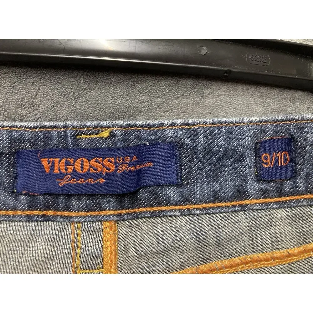 Y2K Visgoss U.S.A. Premium Denim Shorts Mid-Rise Cut-Off Raw Edge Studded 9/10